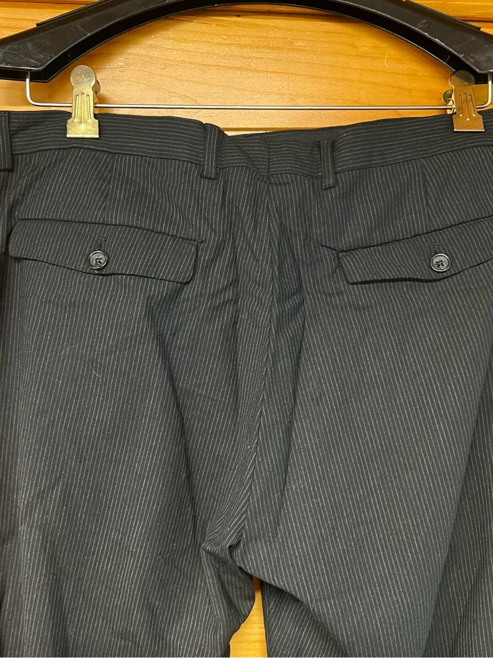 Banana Republic Pants Black Pinstripe Tailor Fit Flat Men Dress Wool 35 / 30
